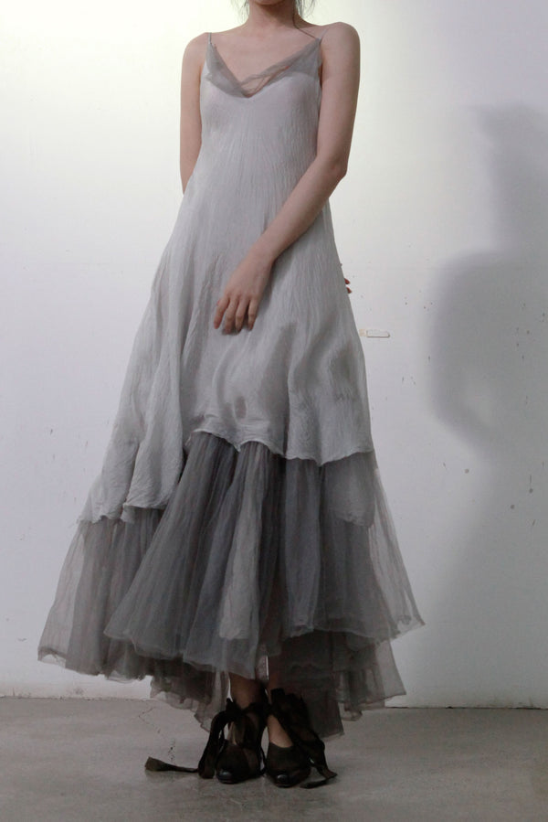 Marc Le Bihan Knitted Frill Tulle Dress Collection Two-layer Tulle French Handmade MLB-2104-QIANHE PEARL GREY Pearl Grey 2104